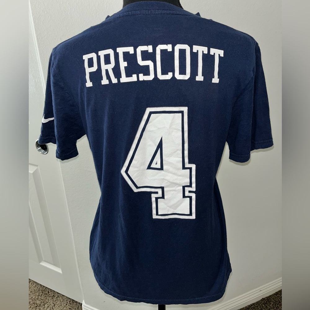NFL Nike Dark Blue Cowboy Women T-Shirt with Bold #4 Prescott